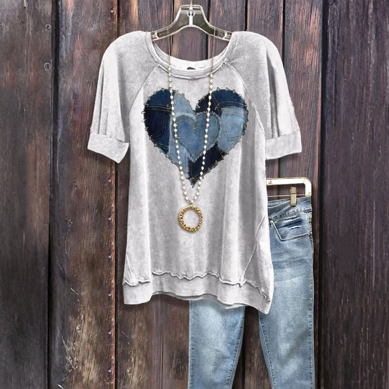 KARELIA Denim Heart T-Shirt - Comfortable Casual Top