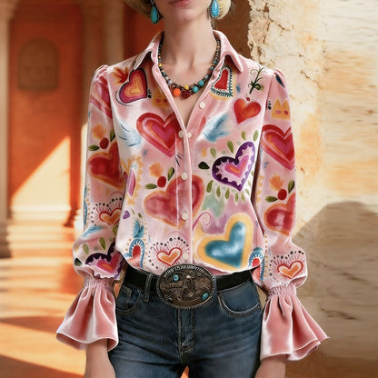 ZARELIA - Comfortable Heart Print Blouse