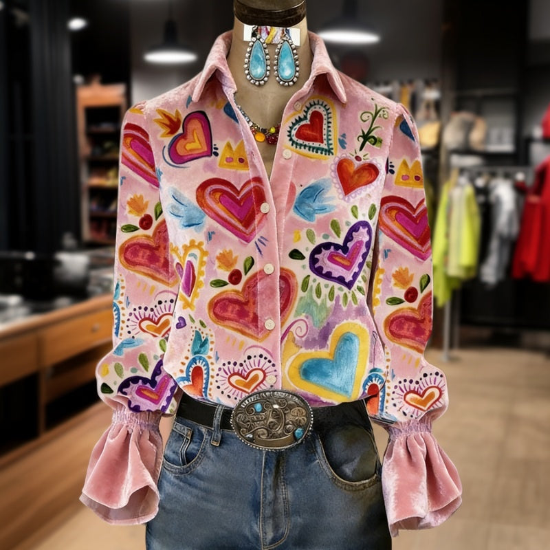 ZARELIA - Comfortable Heart Print Blouse