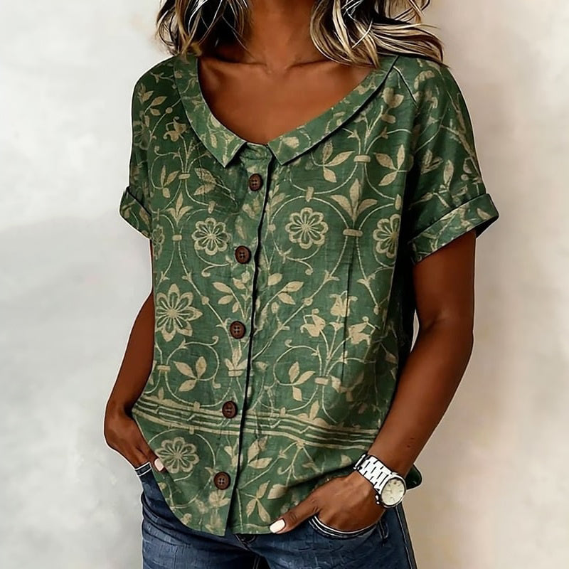 Odette — Floral Print Collared Blouse
