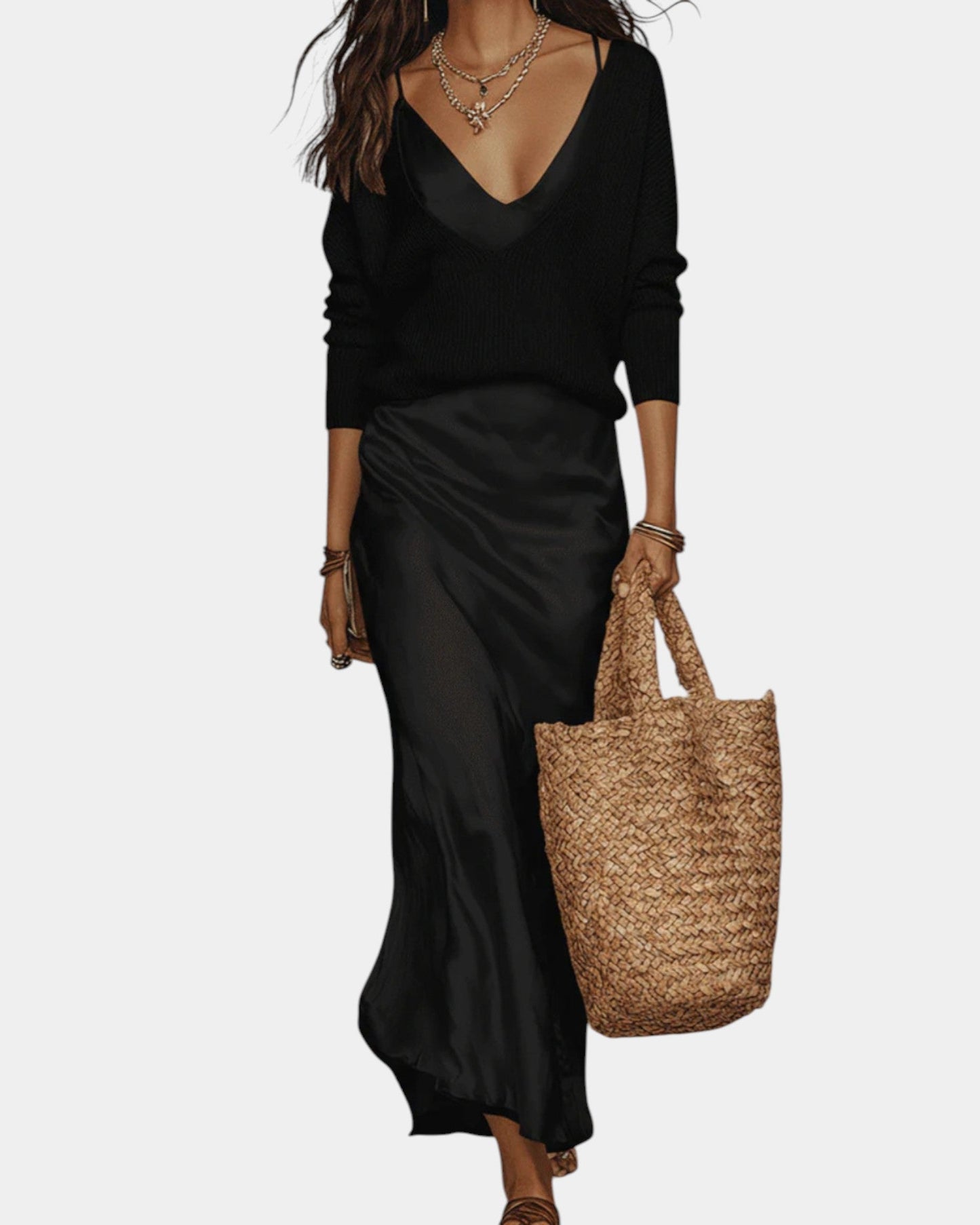 Bérénice – Flowy Satin-Finish Dress & Blouse Two-Piece Set