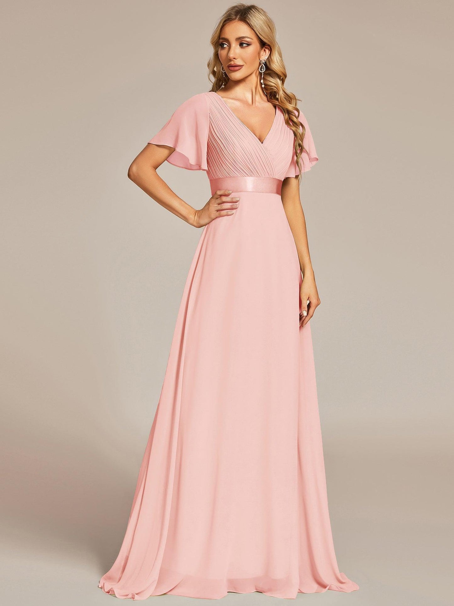 Monica — Sleeve Empire Waist Chiffon Bridesmaid Gown