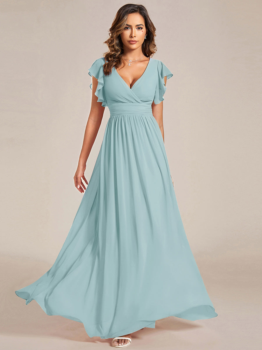 Lilyana — Ruffle-Sleeve Chiffon Bridesmaid Gown with Open Back