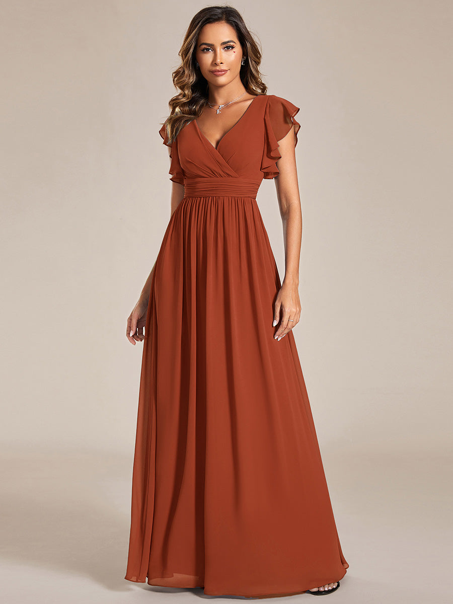 Lilyana — Ruffle-Sleeve Chiffon Bridesmaid Gown with Open Back