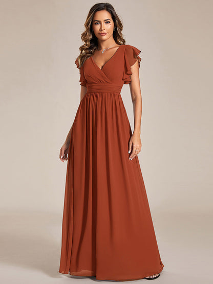 Lilyana — Ruffle-Sleeve Chiffon Bridesmaid Gown with Open Back