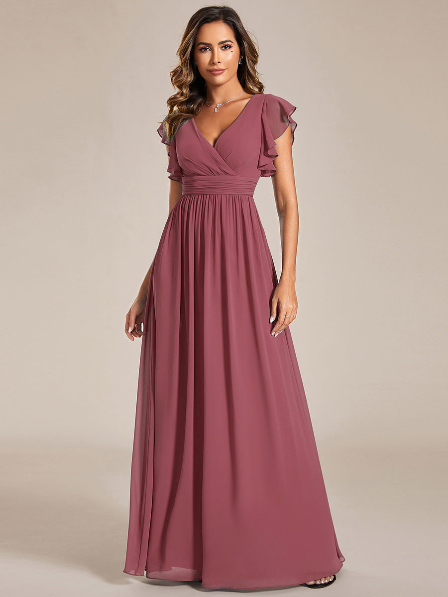 Lilyana — Ruffle-Sleeve Chiffon Bridesmaid Gown with Open Back