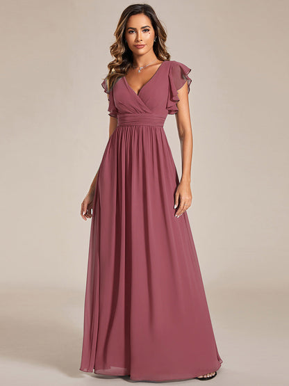 Lilyana — Ruffle-Sleeve Chiffon Bridesmaid Gown with Open Back