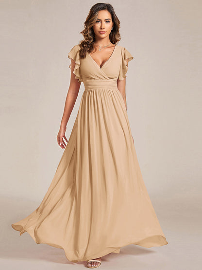 Lilyana — Ruffle-Sleeve Chiffon Bridesmaid Gown with Open Back