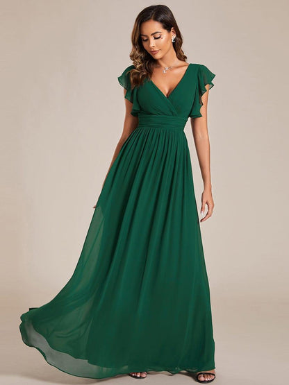 Lilyana — Ruffle-Sleeve Chiffon Bridesmaid Gown with Open Back