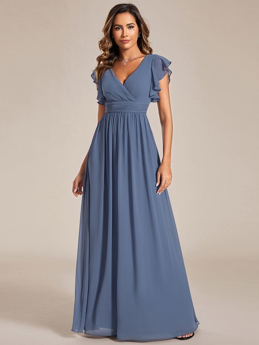 Lilyana — Ruffle-Sleeve Chiffon Bridesmaid Gown with Open Back