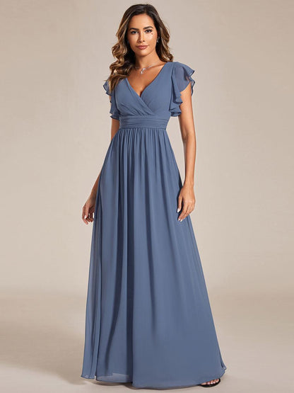 Lilyana — Ruffle-Sleeve Chiffon Bridesmaid Gown with Open Back