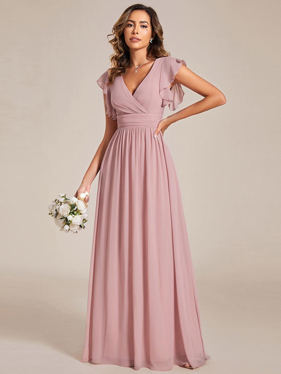 Lilyana — Ruffle-Sleeve Chiffon Bridesmaid Gown with Open Back