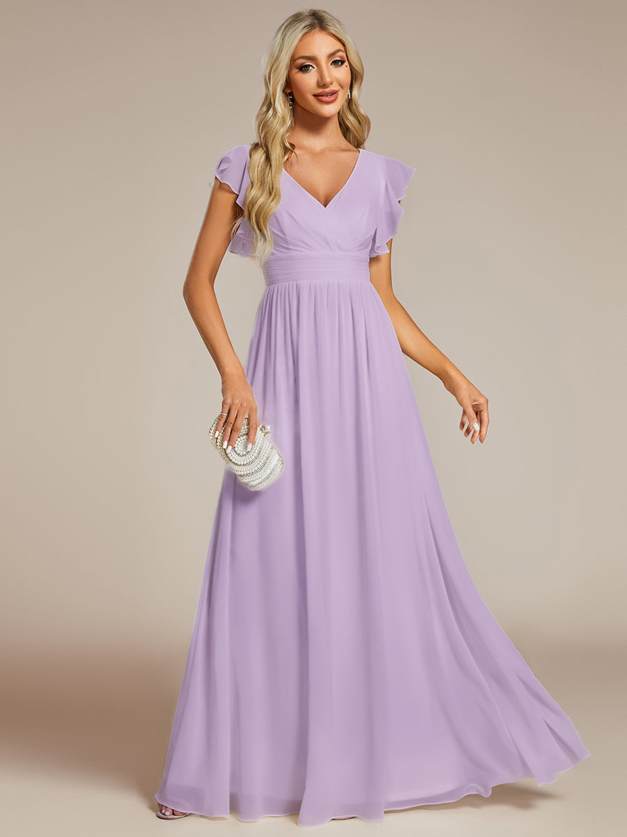 Lilyana — Ruffle-Sleeve Chiffon Bridesmaid Gown with Open Back