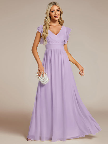 Lilyana — Ruffle-Sleeve Chiffon Bridesmaid Gown with Open Back