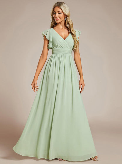 Lilyana — Ruffle-Sleeve Chiffon Bridesmaid Gown with Open Back