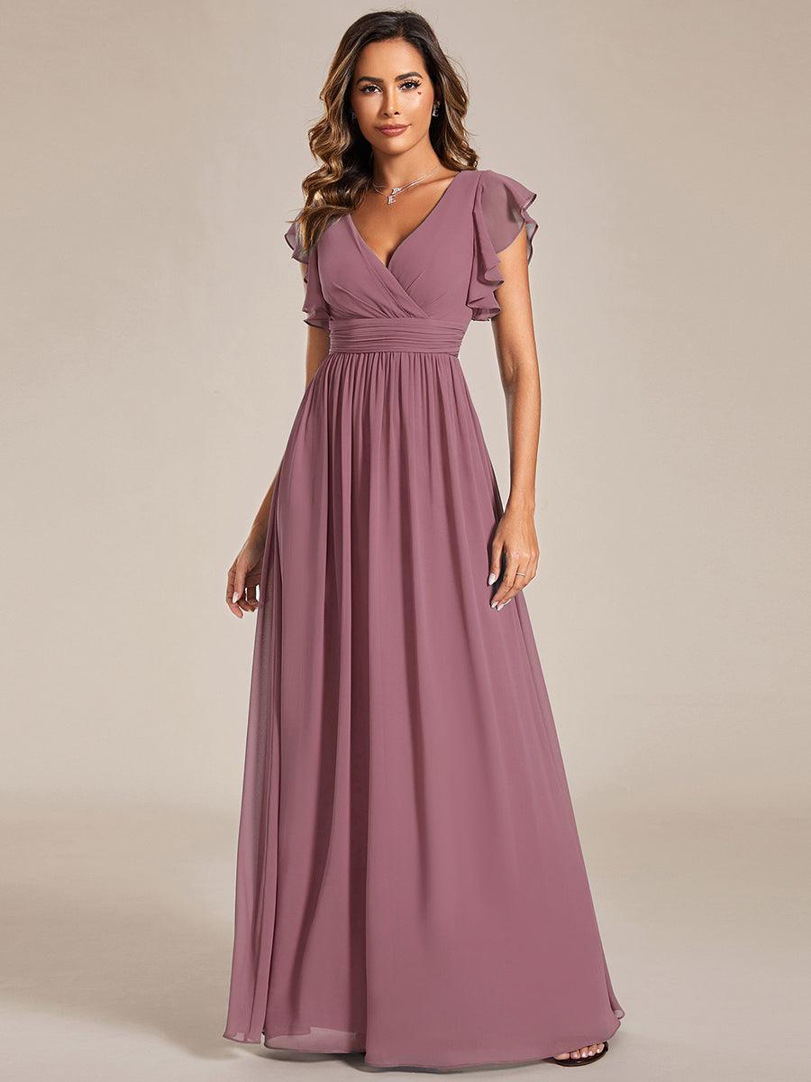 Lilyana — Ruffle-Sleeve Chiffon Bridesmaid Gown with Open Back