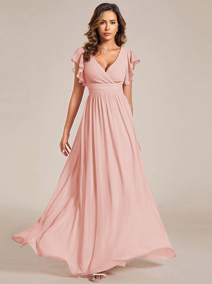 Lilyana — Ruffle-Sleeve Chiffon Bridesmaid Gown with Open Back