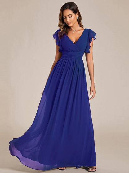 Lilyana — Ruffle-Sleeve Chiffon Bridesmaid Gown with Open Back