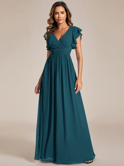 Lilyana — Ruffle-Sleeve Chiffon Bridesmaid Gown with Open Back