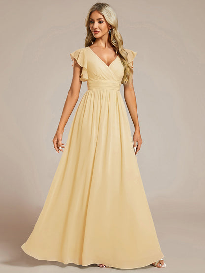 Lilyana — Ruffle-Sleeve Chiffon Bridesmaid Gown with Open Back