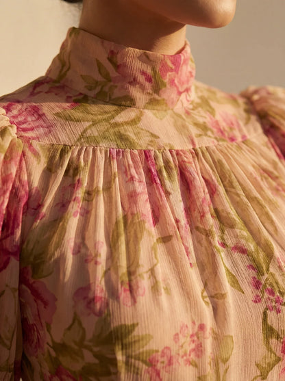 Rosario — Floral Chiffon Maxi Dress with Puff Sleeves