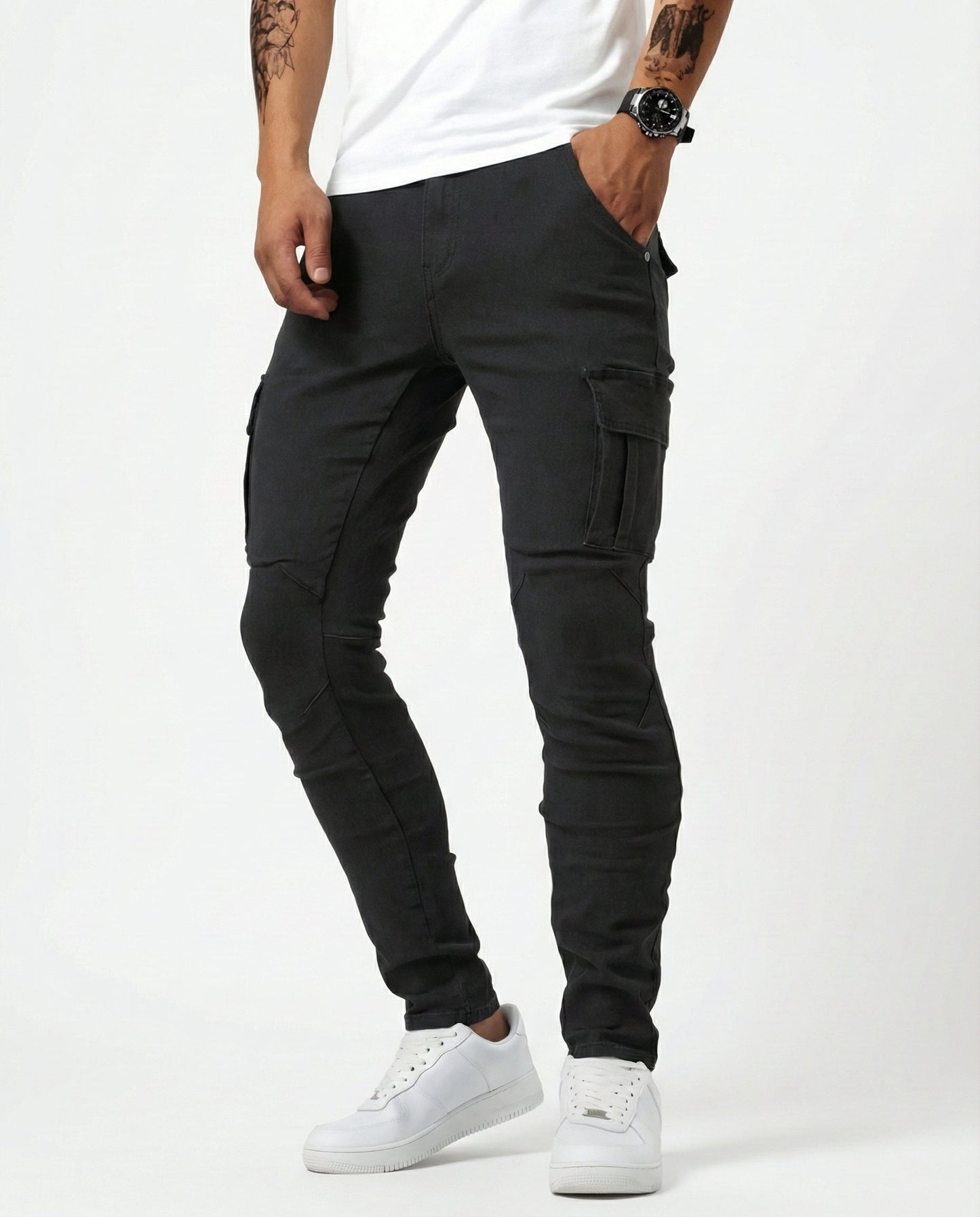 Navy Elastic Cargo Pants