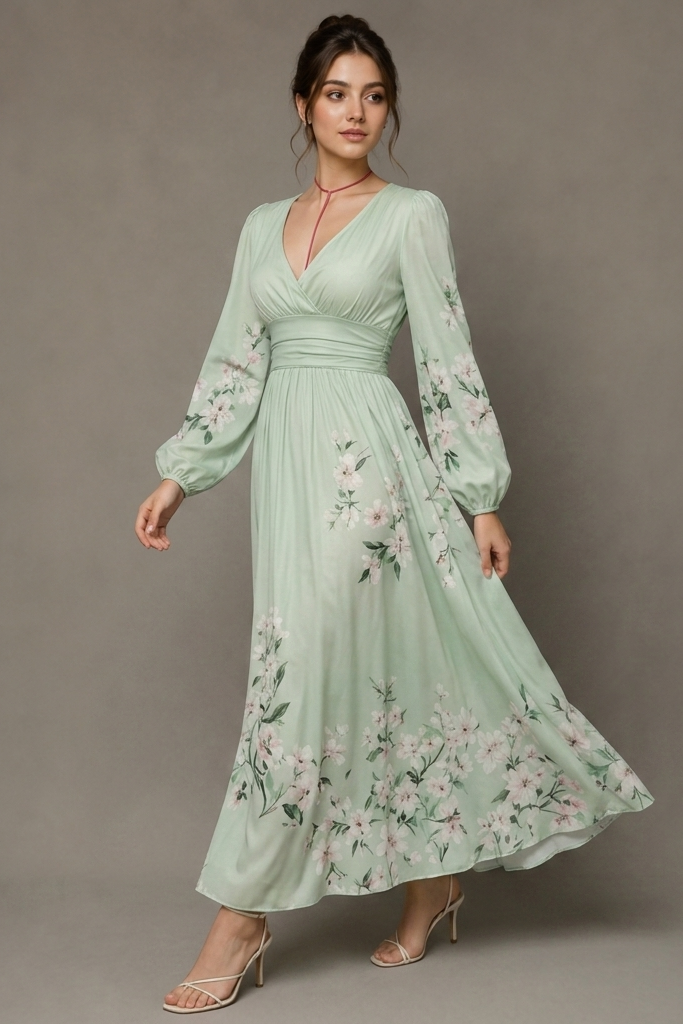 Florenne — Women's Pleated Long Sleeve Dress