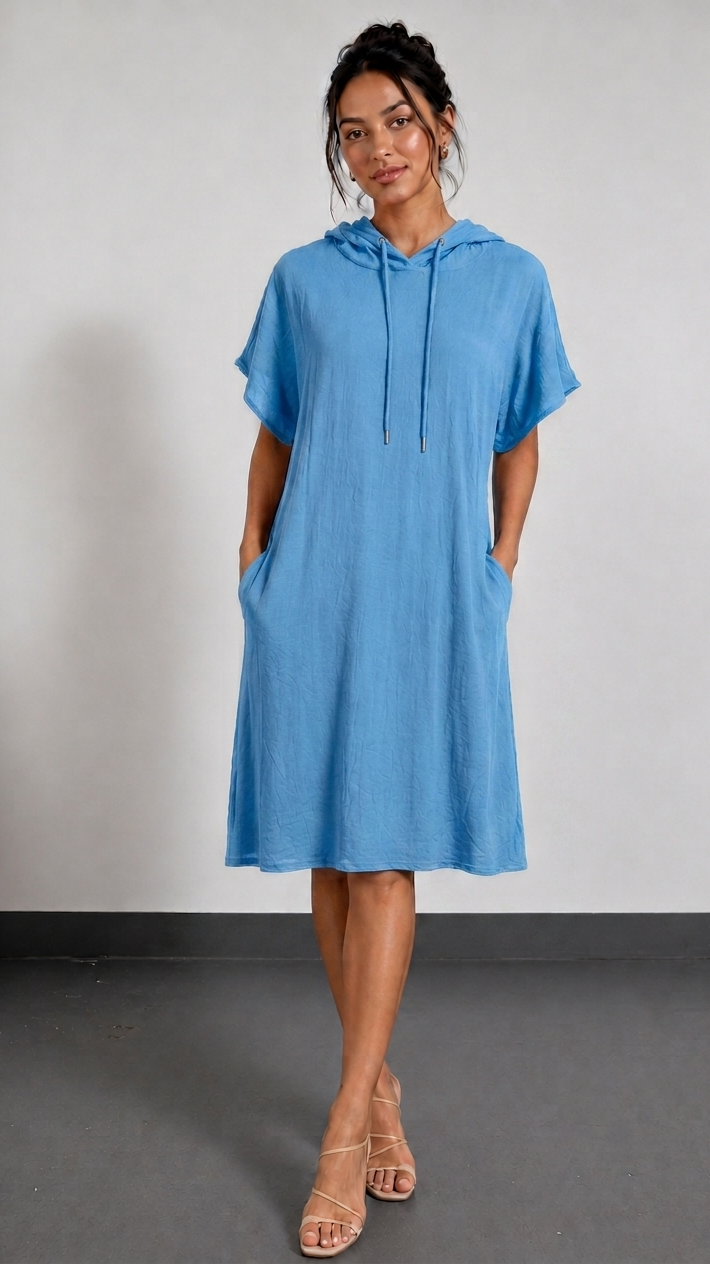 Aurève - Hooded Short-Sleeve Casual Dress