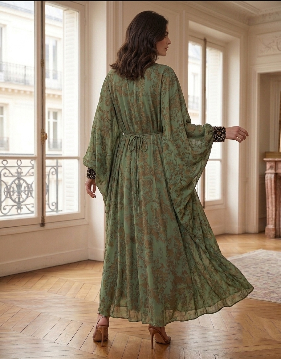 Veldra - Forest Green Floral Maxi Dress