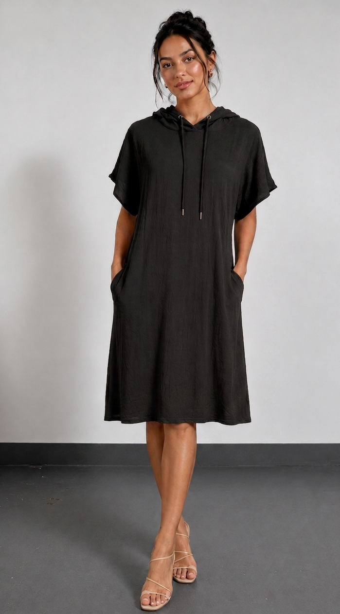 Aurève - Hooded Short-Sleeve Casual Dress