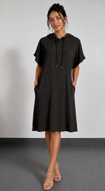 Aurève - Hooded Short-Sleeve Casual Dress