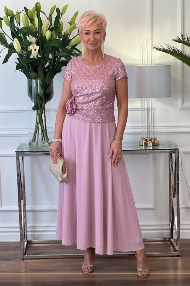 Florène — Sequin Floral Corset Midi Dress