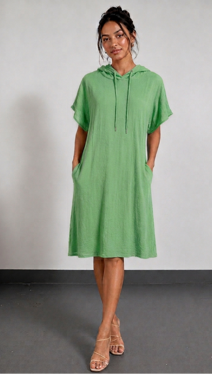 Aurève - Hooded Short-Sleeve Casual Dress