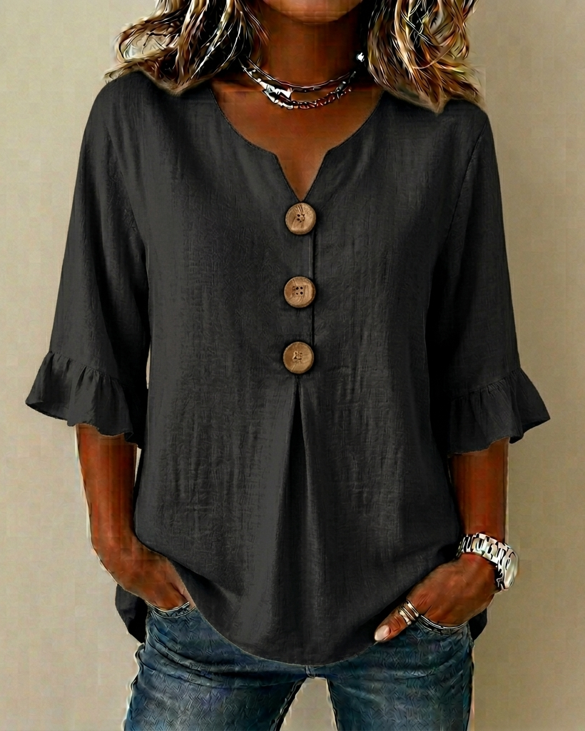 Sophine — Linen Cotton Blouse with Wood Buttons
