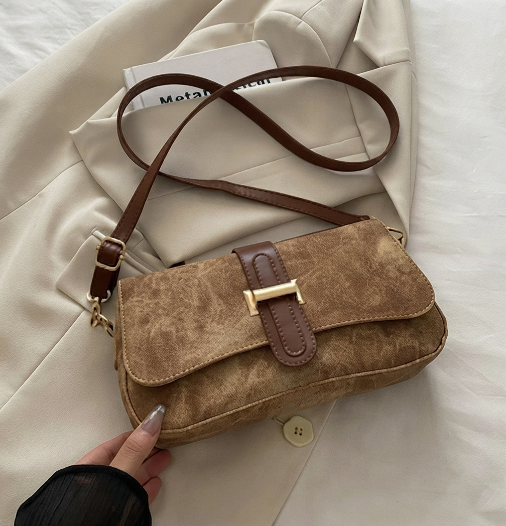 Burnley — Suede Leather Crossbody Bag in Taupe