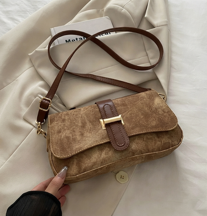 Burnley — Suede Leather Crossbody Bag in Taupe