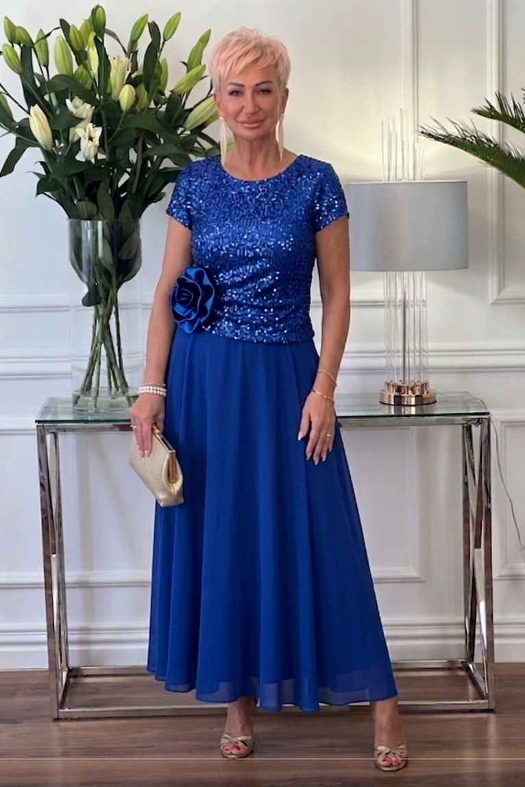 Florène — Sequin Floral Corset Midi Dress