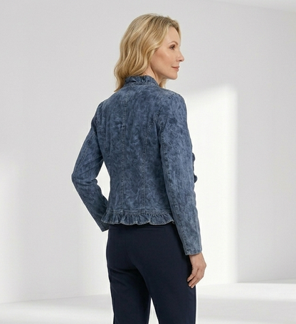 Denelise — Women's Ruffle-Trim Open-Front Denim Jacket