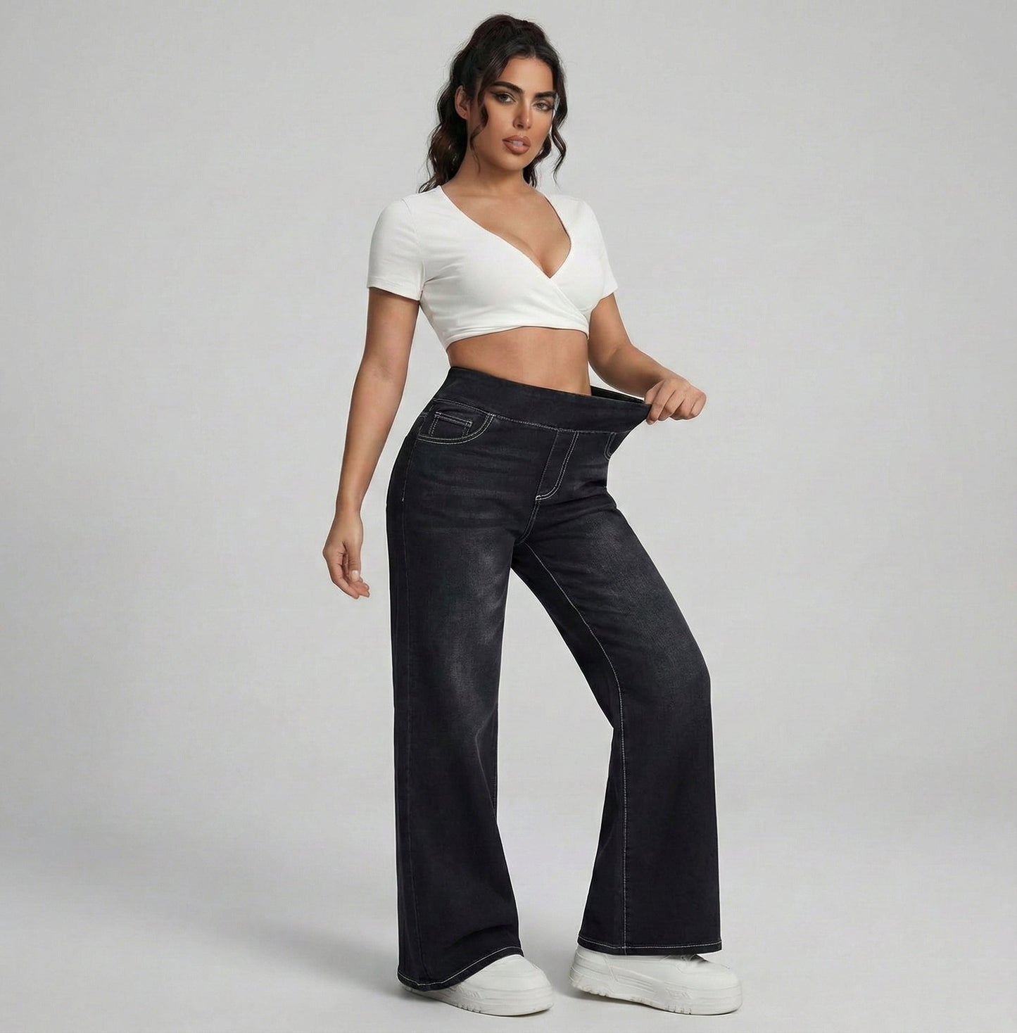Wide-leg Pants with Abdomen Control