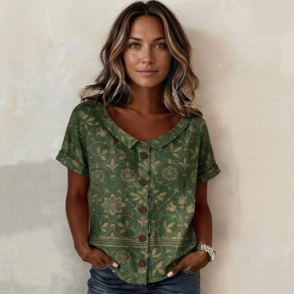 Odette — Floral Print Collared Blouse
