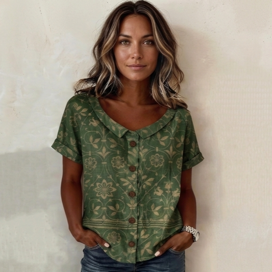 Odette — Floral Print Collared Blouse