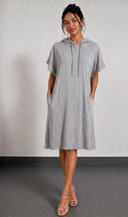Aurève - Hooded Short-Sleeve Casual Dress