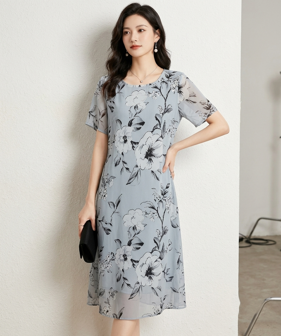 Florè — Chiffon Sheer Overlay Midi Dress