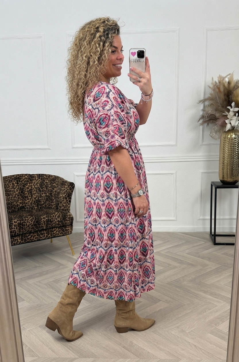 Lily — Long Blossom Print Dress in Soft Lilac