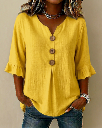 Sophine — Linen Cotton Blouse with Wood Buttons