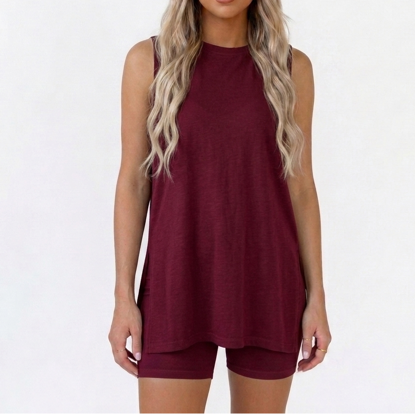 Mènia — Sleeveless Split-Hem Top & Shorts Set