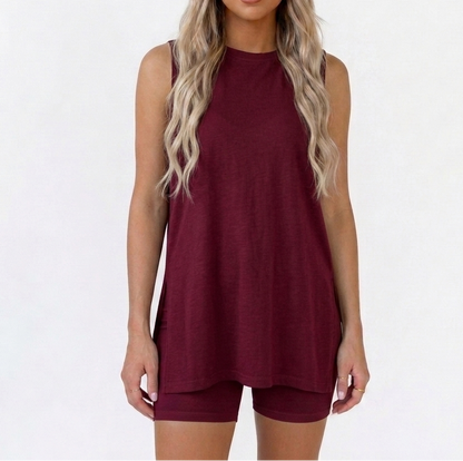 Mènia — Sleeveless Split-Hem Top & Shorts Set
