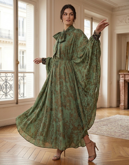 Veldra - Forest Green Floral Maxi Dress
