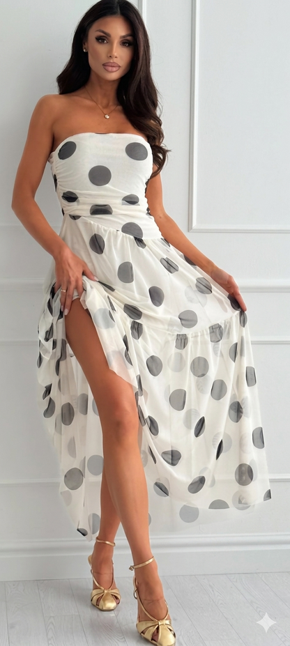 Puntillé — Polka Dot Strapless Maxi Dress