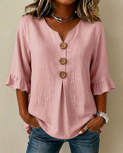 Sophine — Linen Cotton Blouse with Wood Buttons